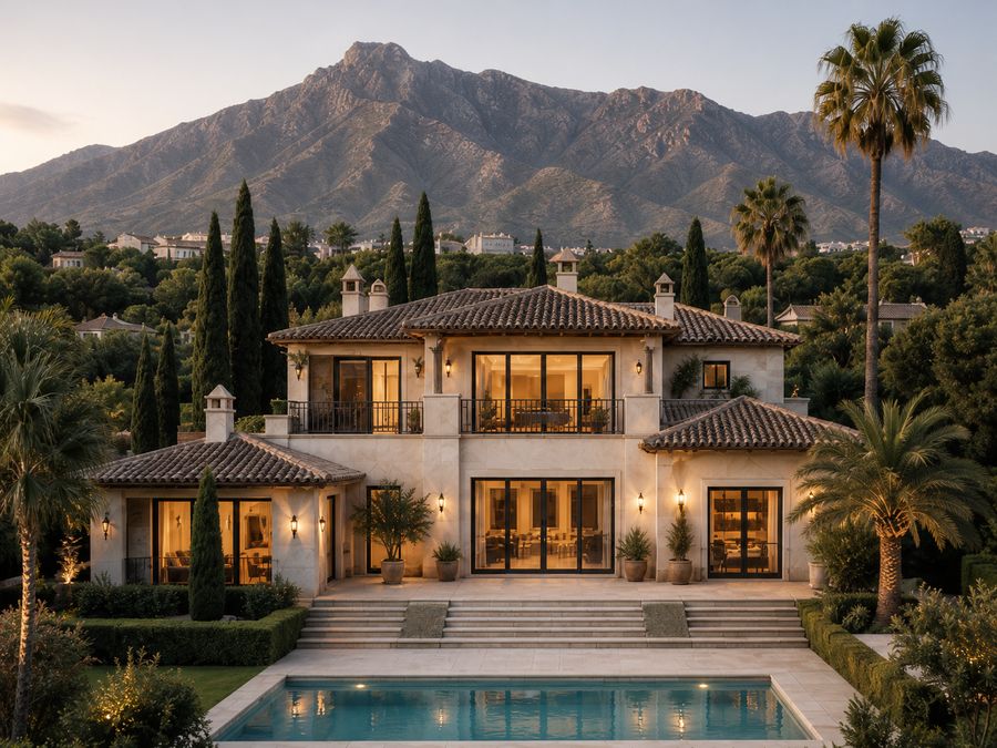 Verlicht landgoed in de heuvels bij Marbella